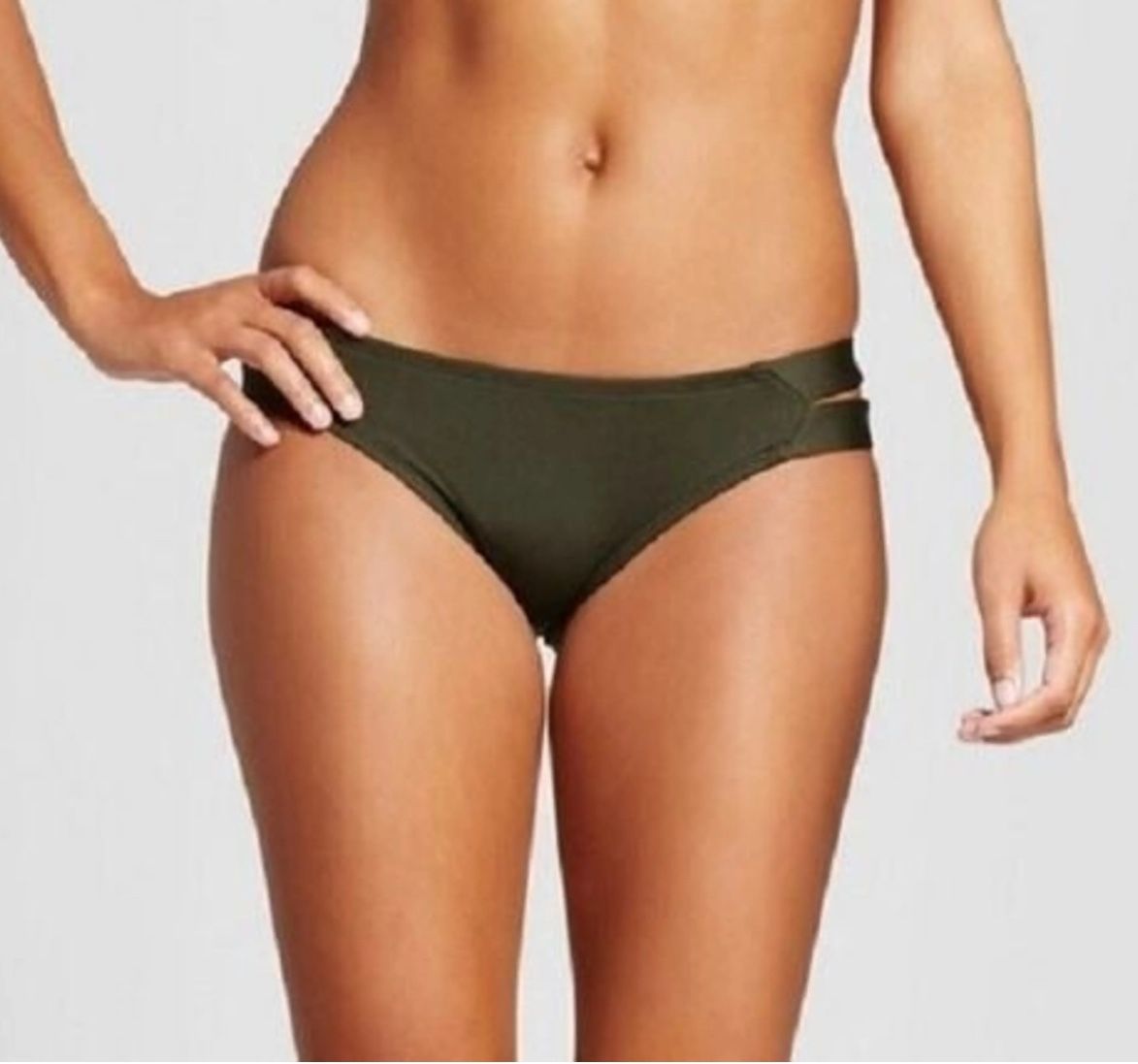NEW Mossimo Target Swimwear Olive Green Double Tab Hipster Bikini Bottom Large L