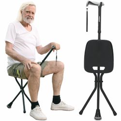 REHAND Walking Cane with Seat,Lightweight Foldable Portable Walking Stick Chair for Men & Women, Adjustable, Collapsible Cane with Stool for Seniors &