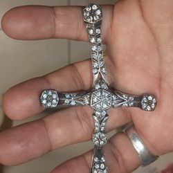 Cruz De Plata 🙊🤑Grande Con Piedras 