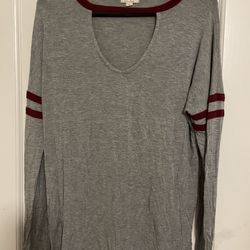 Ultra Flirt, Gray Long Sleeve Tee With Maroon Trim