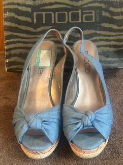 Ladies Moda Spana Blue Denim Cork Wedge Sandals Size 9M