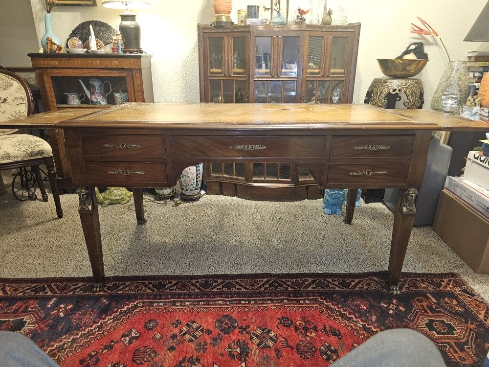 RARE NAPOLEON III FRENCH EMPIRE BUREAU DE PLAT GILT BRONZE WRITING TABLE DESK 