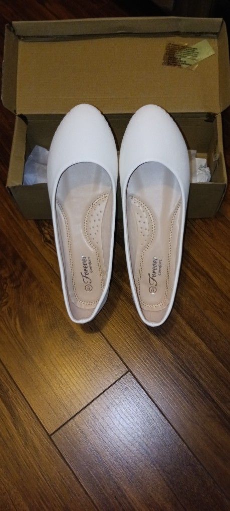 White Slip On Ballet Flats by Forever Comfort 