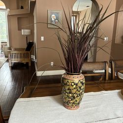 Large Decorative Vase with Tall Artificial Reeds – 33"