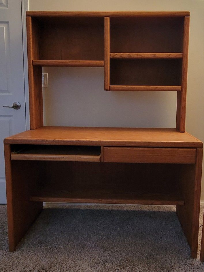 Solid Oak Computer Desk with Hutch