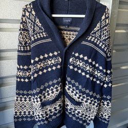 J. Crew Blue and Cream Cardigan Sweater