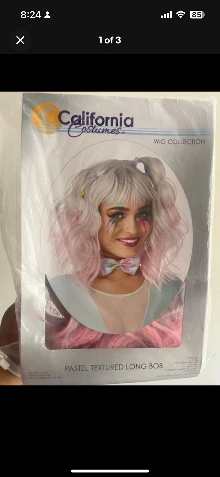 New Pastel Textured Long Bob Pink Gray Costume Cosplay Anime Adult Wig 14 & Up