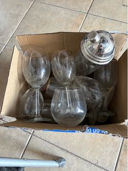 Bar shaker and wine glasses $3