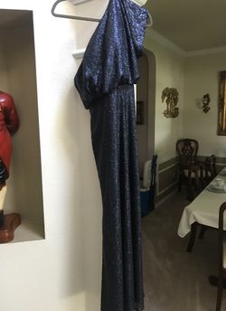Bari Jay 1655 one shoulder sequin bridesmaid dress size 12 indigo