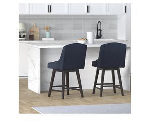 CHITA Counter Height Swivel Barstools, FSC Certified Upholstered Performance Fabric Bar Stools Set of 1. 26" Seat Height, Midnight Blue