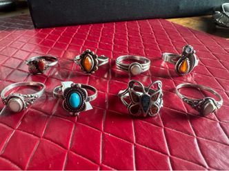 Lot of 8 sterling silver and stone rings
