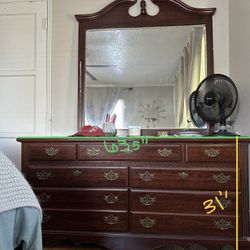 Cherry oak Dresser And Mirror