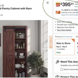 Partial - Wilda Vintage Walnut Food Pantry Cabinet with Barn Door. 124