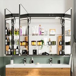 48 in. W x 36 in. H Rectangular Black Aluminum Recessed/Surface Mount Medicine Cabinet with LED Mirror