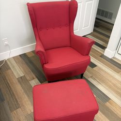 Red Ikea Wing Back Chair, With Footstool
