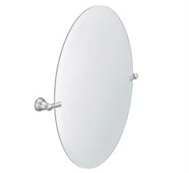 MOEN Banbury Oval Frameless Tilt Wall Bathroom Vanity Mirror, Brushed Nickel, 23 in. W x 26 in. H