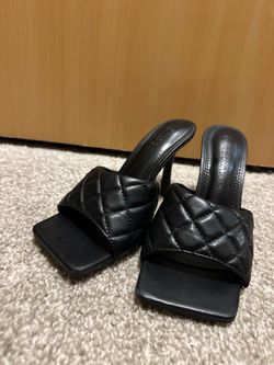 Black Quilted Leather Heeled Mules