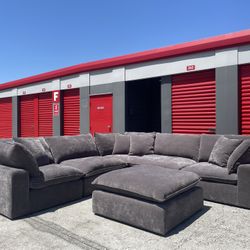 🏷WAREHOUSE CLEARANCE | Sereen 6-piece Fabric Modular Sectional, Dark Gray