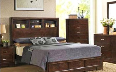 Wood Bourbon Bed with Dresser - New