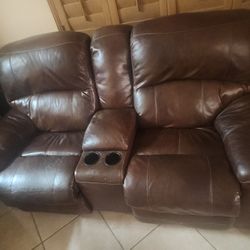 Sofa De Piel Color Cafe Reclinabe