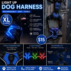 Light Up Dog Harness- LED size XL