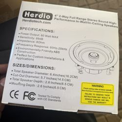 4 Herdio Speaker HCS418BT 4" 2-way Ceiling Wall 80w