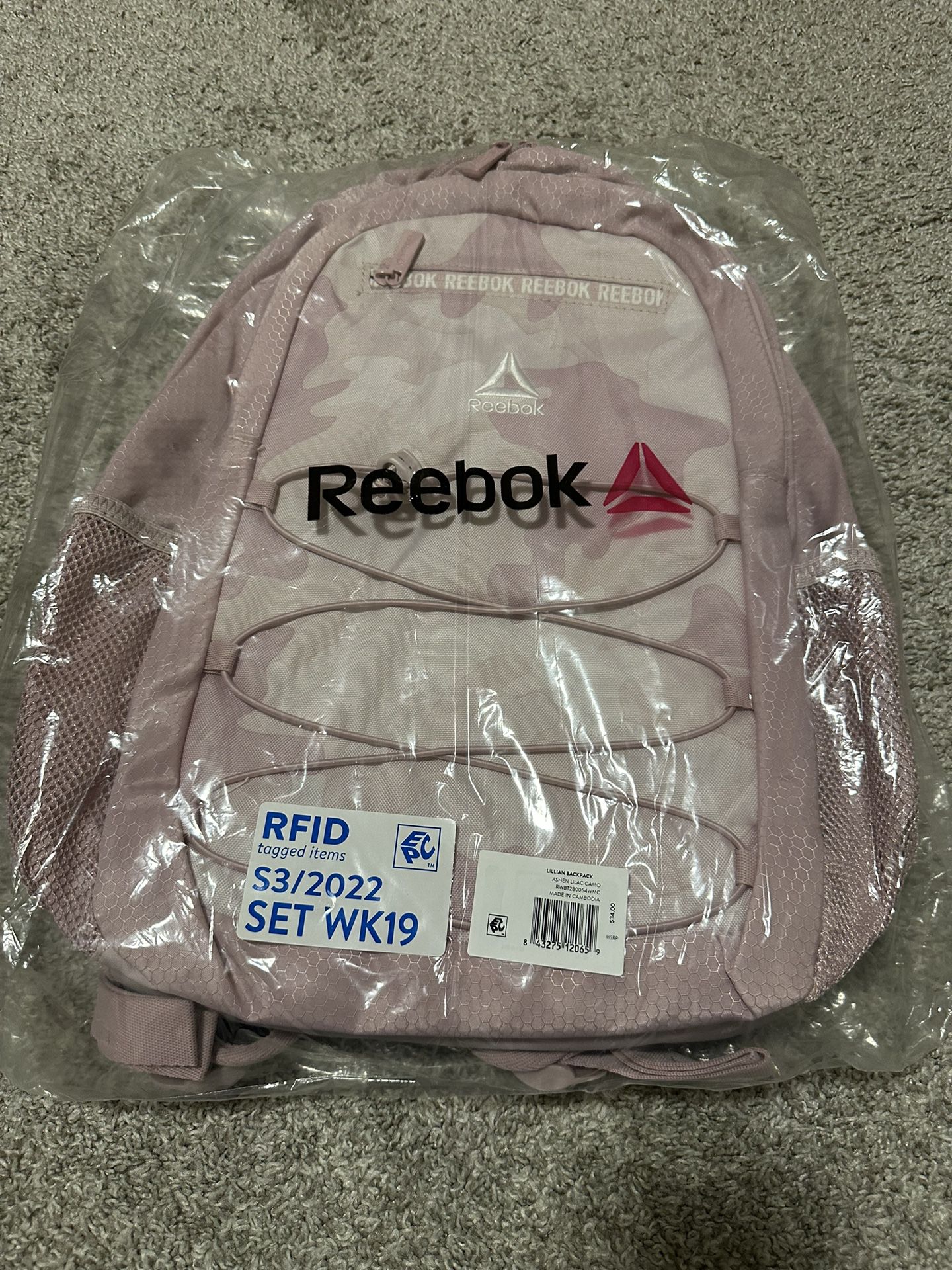 Brand New Brand New Reebok Women's Adult Lillian 17.5" Laptop Backpack, Ashen Lilic Camo