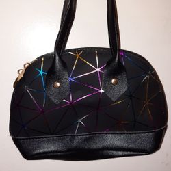Graphic Lines Black Multicolored Mini Satchel Purse 