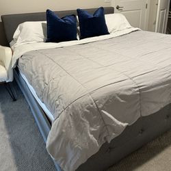 King size mattress and Grey Modern Bed Frame With 4 Storage drawers! 