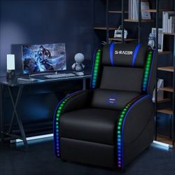 New Faux Leather Massage Chair Gaming Recliner Gaming Chair PC Racing Game Chair with RGB LED Lights and Massage Lumbar Support   New in box WH-LR23-0