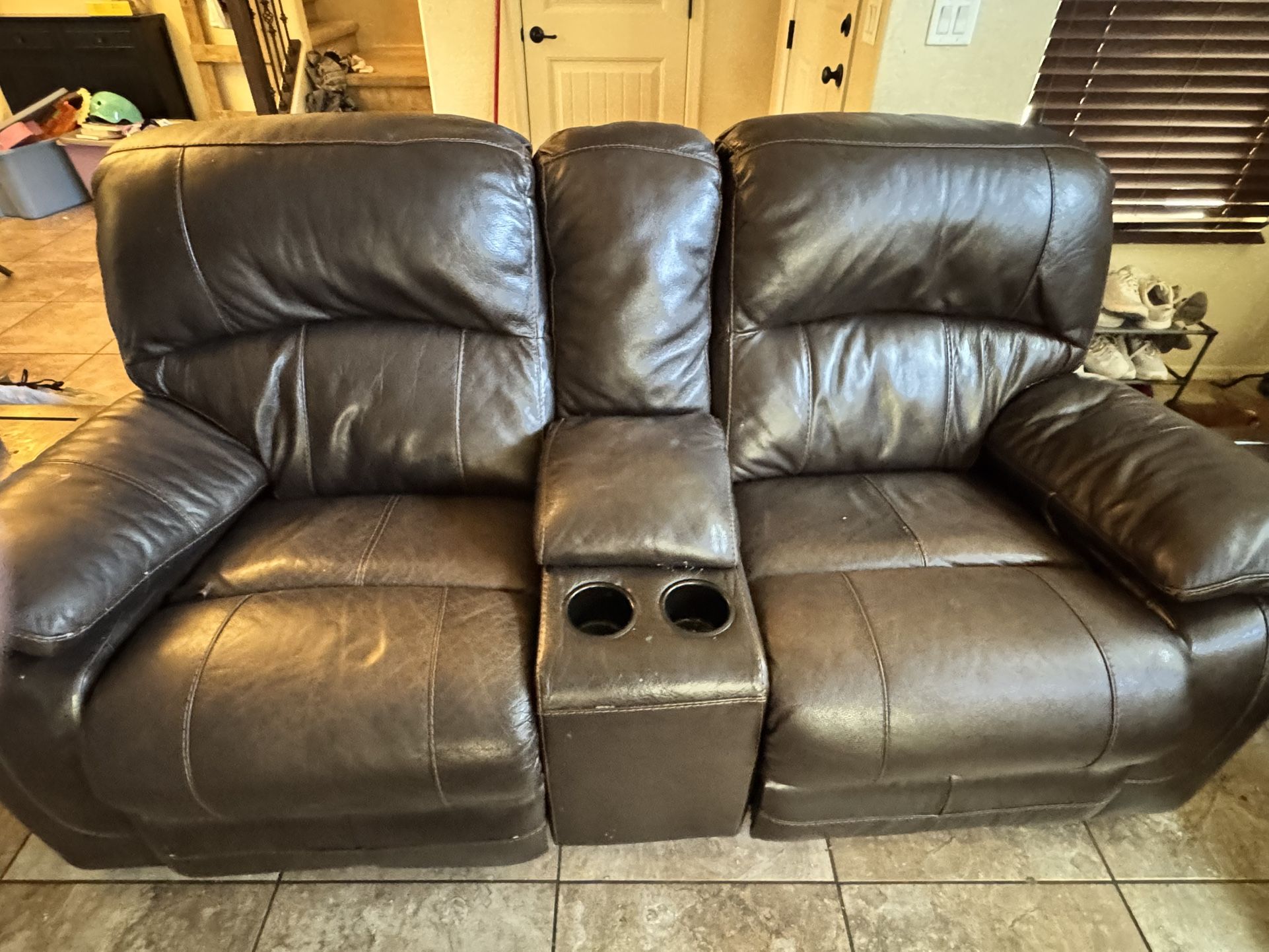 2 Brown Leather Reclining Couches