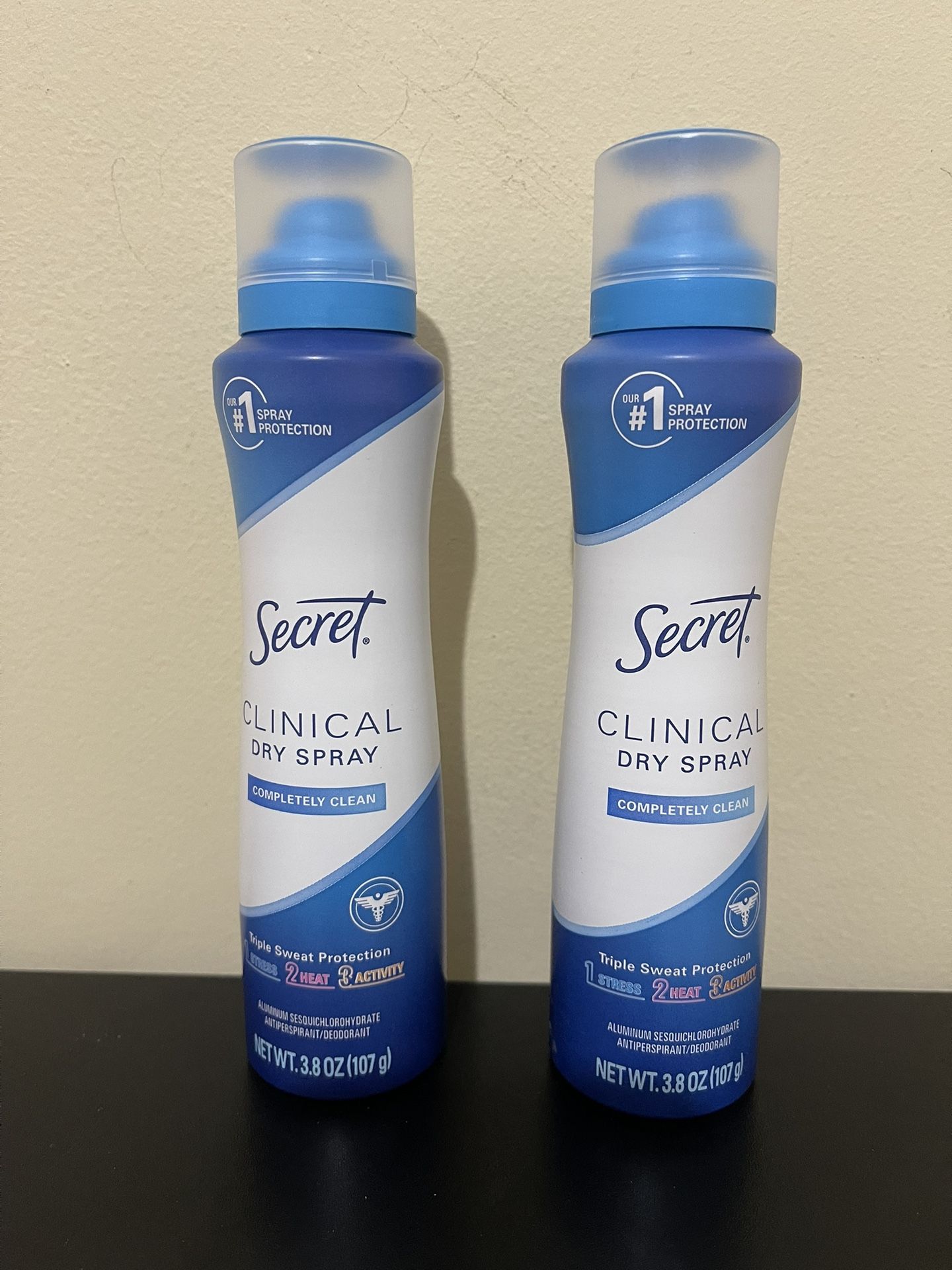 2Pack Secret Clinical Strength Dry Spray Antiperspirant & Deodorant for Women, Completley Clean Scent, 3.8oz
