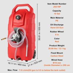 16 Gallon Fuel Caddy, 7.8 L/min, Portable Gas Storage Tank Container with Hand Pump Rubber Wheels, Fuel Transfer Storage Tank for Gasoline Diesel Mach