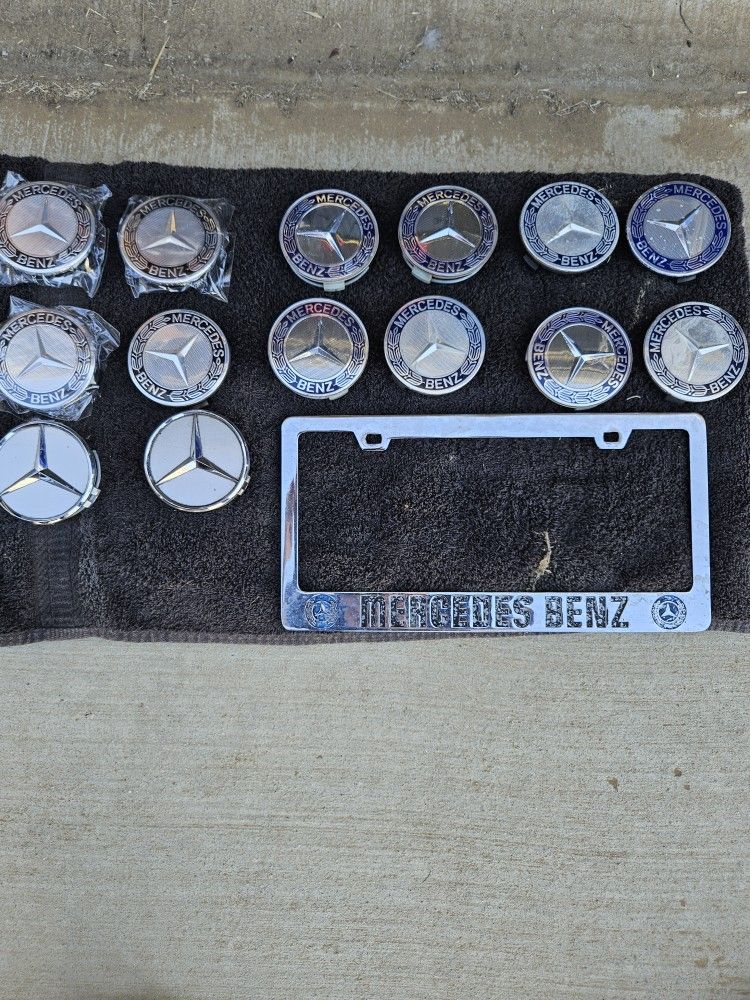 Mercedes Benz Center Wheel Caps And License Plate Frame1a