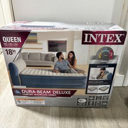 Queen Size Headboard Deluxe Air Mattress - Internal Pump Included