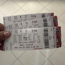 Angels Tickets Monday June 3rd v San Diego Padres 