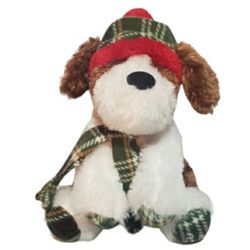 plush stuffed animal dog w/ winter green plaid hat & scarf 12" Gentle Treasures