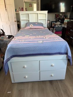 White Twin Bed with Storage Drawers