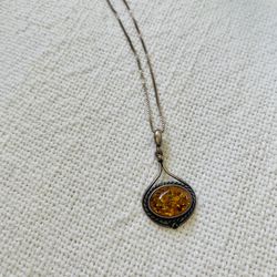 Sterling Silver And Amber Necklace