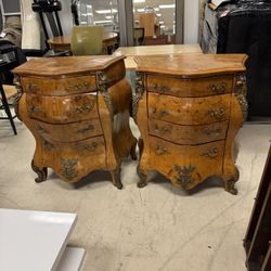 Pair Of Antique French Louis XV style bombe commode chests - 30” x 18” x 35”