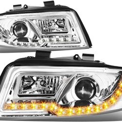 CH 02-05 Audi A4 / 04-05 Audi S4 B6 LED Tube / Signal Projector Headlights Chrome Amber faros delanteros cromados transparentes