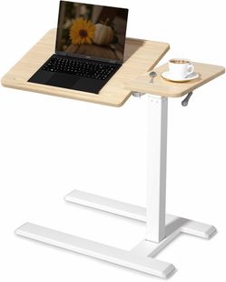 SIHOO D01 Medical Adjustable Tilt Overbed Bedside Table with Wheels Pneumatic Mobile Standing Desk Laptop Desk Rolling Computer Cart Movable Bed Desk 