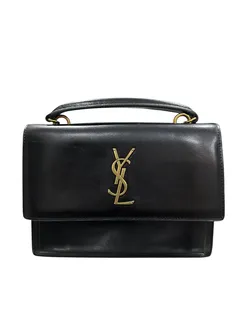 YSL Style Black Leather Top Handle Crossbody Bag