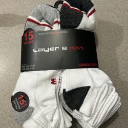 NWT Layer 8 Men’s Quarter Cushioned Socks 15 Pairs 