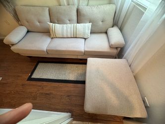 Light grey Small sofa with ottoman with side pocket