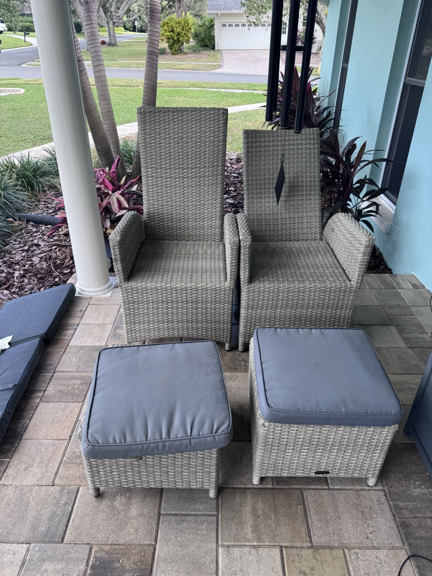 Reclining porch chairs with ottoman