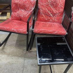 Rocking Chairs And Table Red Cushions Fully Assembled New 