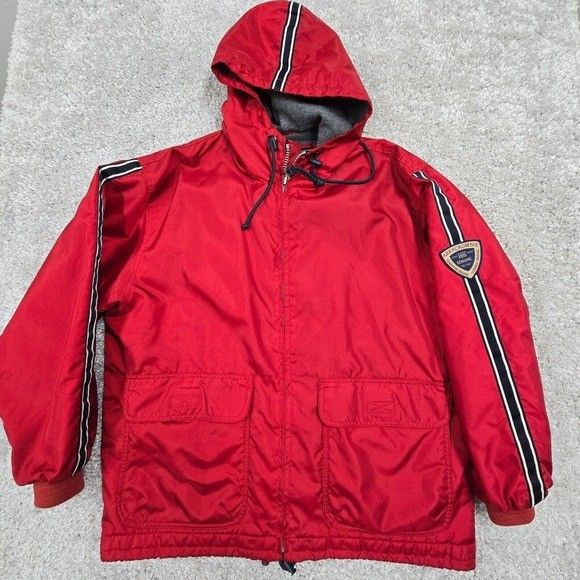 Vintage Abercrombie Fitch Jacket Mens Medium Red Full Zip Nylon Fleece Lined