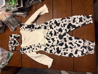 Baby Cow Print Outfit Set with Headband
