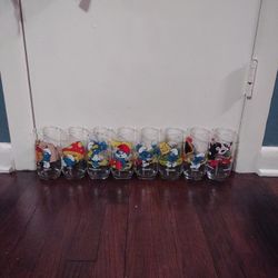 Complete Smurf Glass Set, Antique 1982, Collectible 